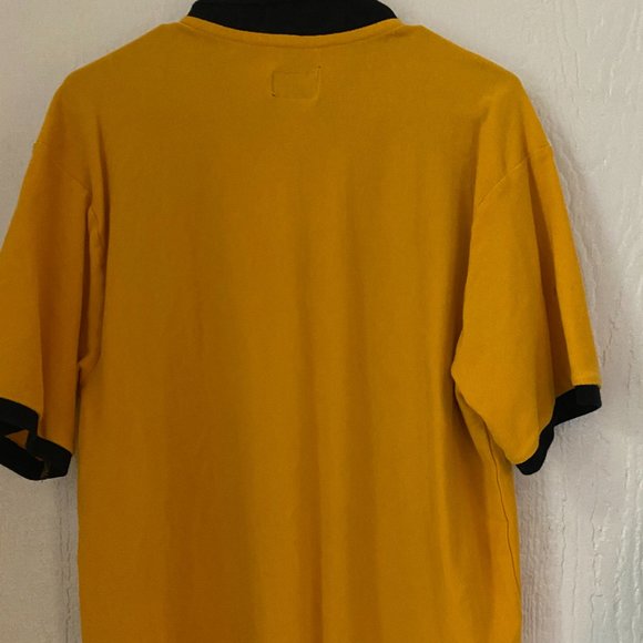 OBEY yellow strip zip up short sleeve size L 22" armpit 32" length - Picture 2 of 3